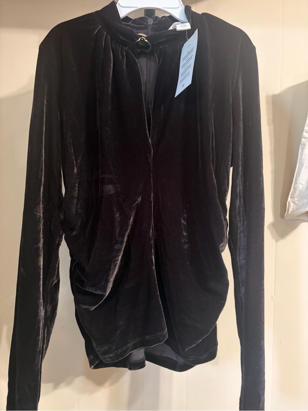 H&M Black Velvet Draped Long-Sleeve Top